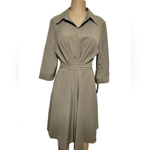 Sharagano New York Olive Green Button Up Dress Demure Classic Spring